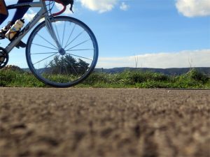 Sur la véloroute du Calavon, au fond le massif du Luberon