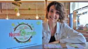 Carton, papier et bois, Marion Asplanato a éco-conçu le jeu Nutrichamps@Agatthe Perrier Bleu Tomate
