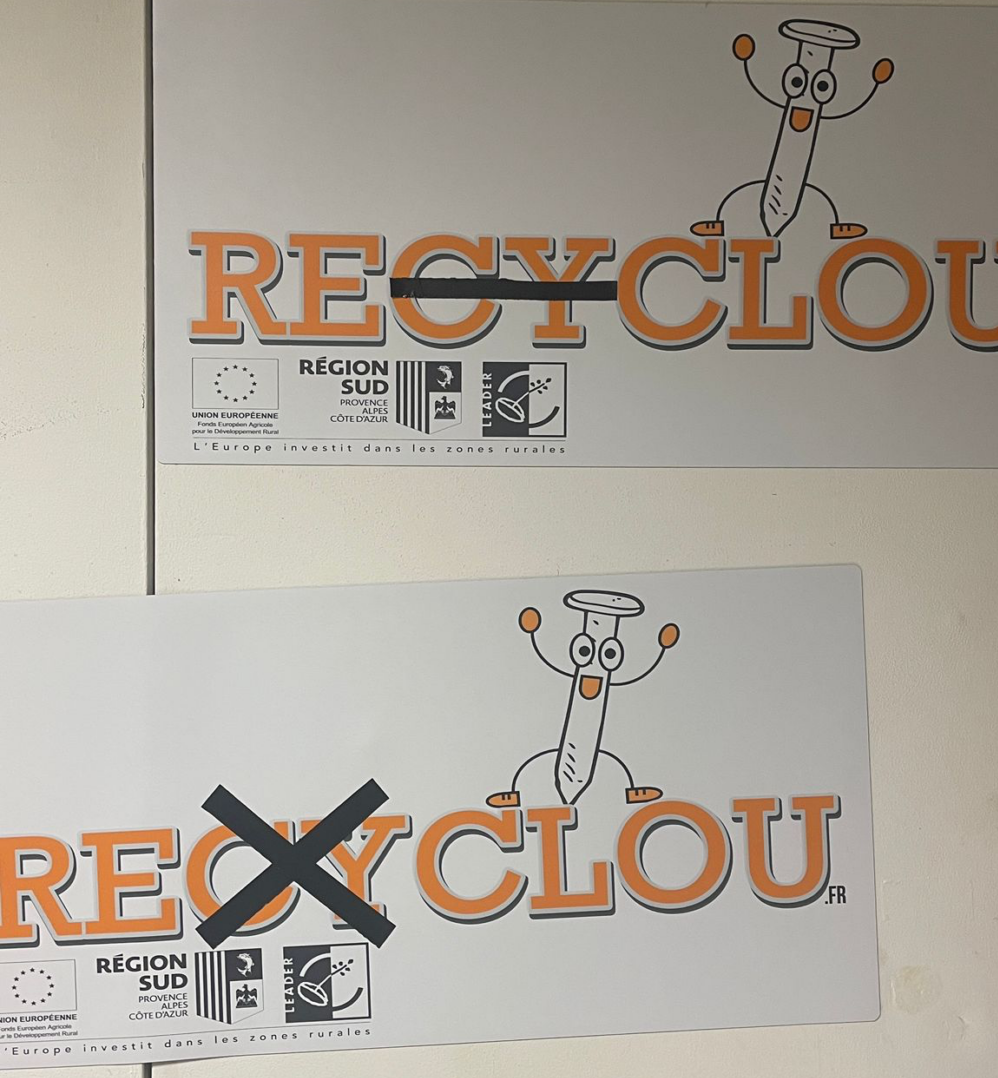 affiche avec modification du nom Recyclou