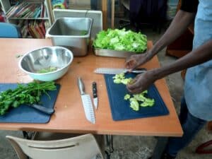 découpe et préparation de la salade