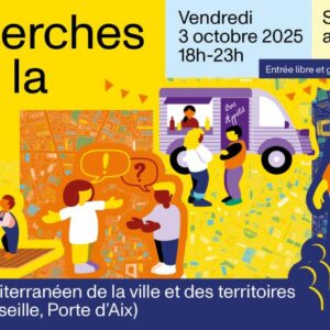 Soirée festive à Marseille : chercheurs et public explorent la ville entre science, jeux et rencontres.