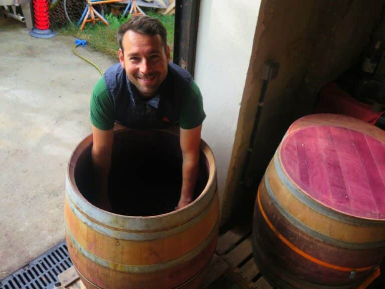Julien Bertrand vigneron bio presse sa récolte